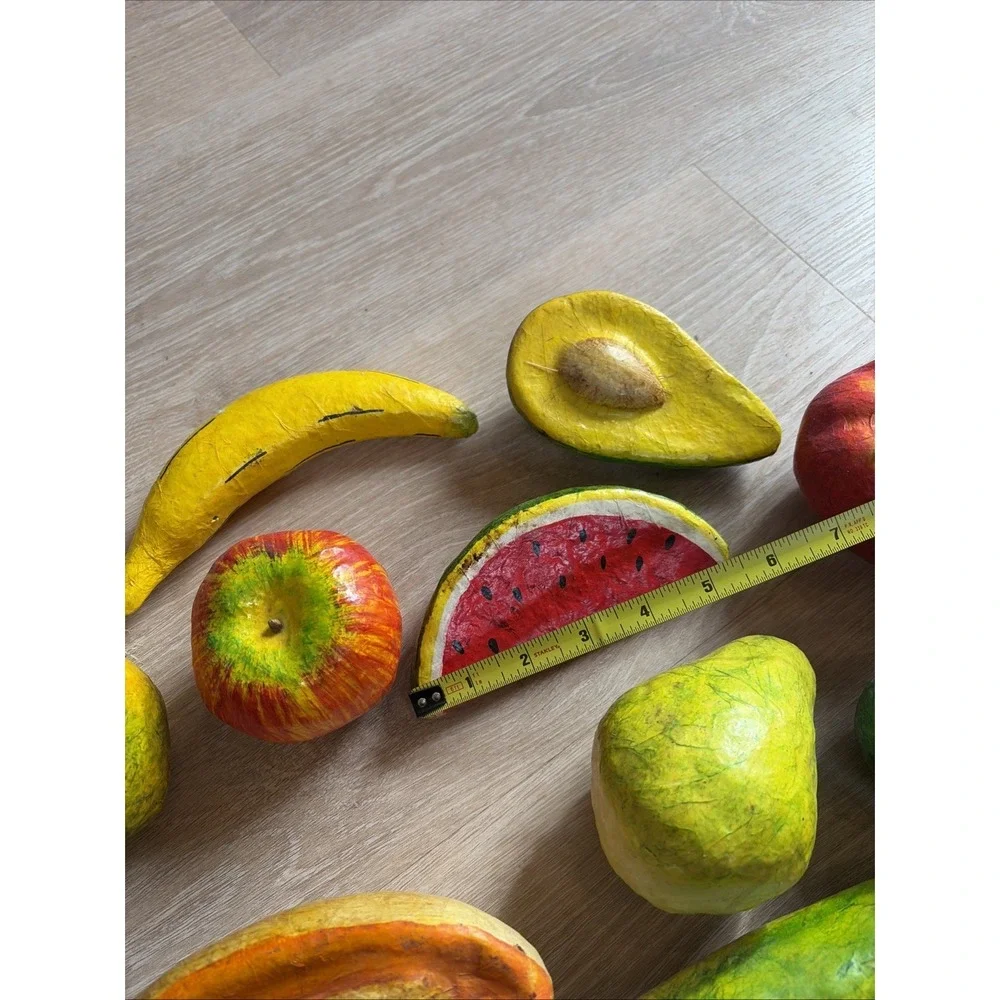 Vintage Paper Mache Fruit‎ And Vegetables Set Of 16 Colorful And Funky + Basket